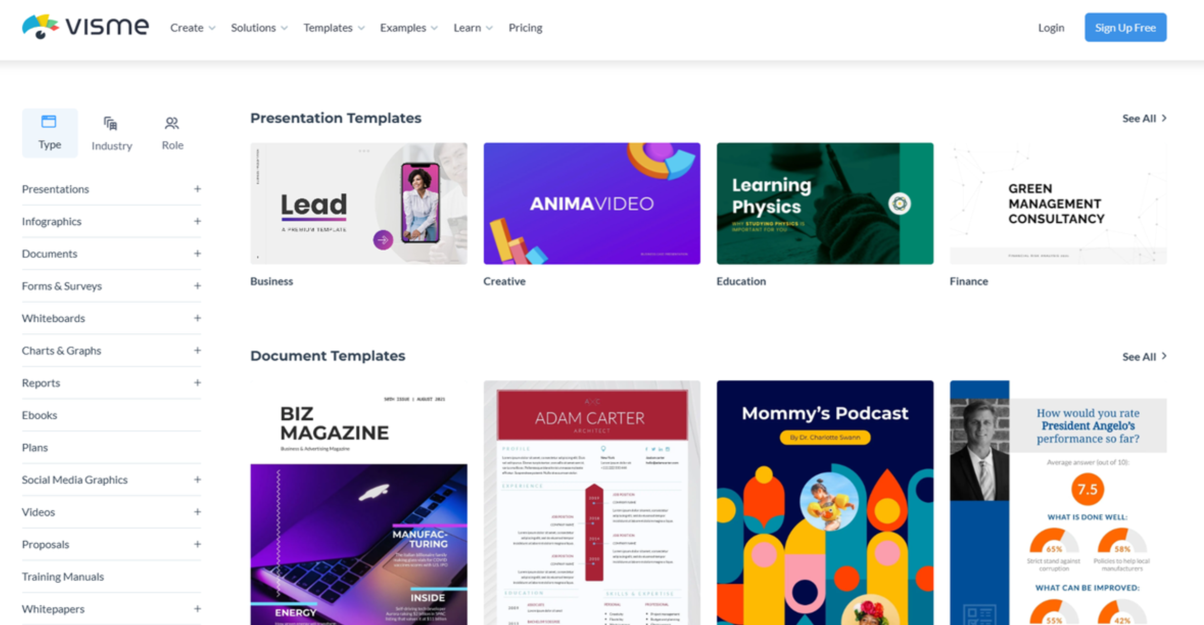 Versatile library of templates in Visme