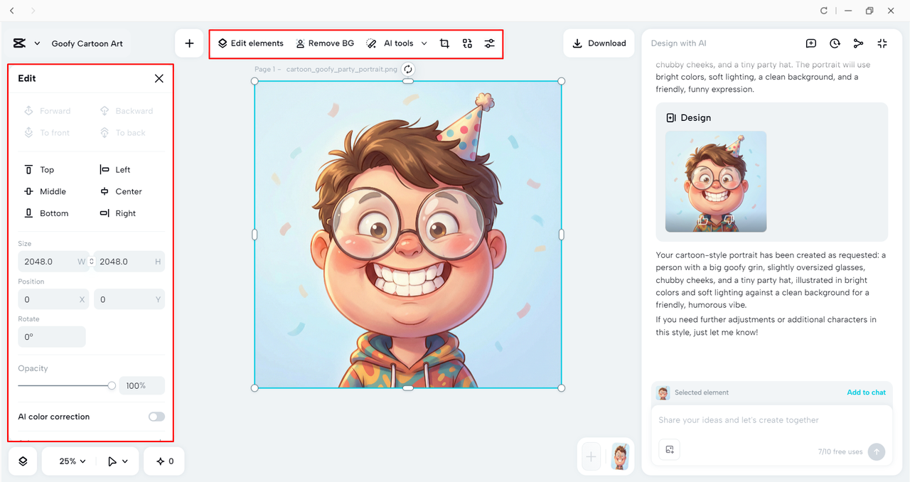 Editing the image with the CapCut desktop video editor 