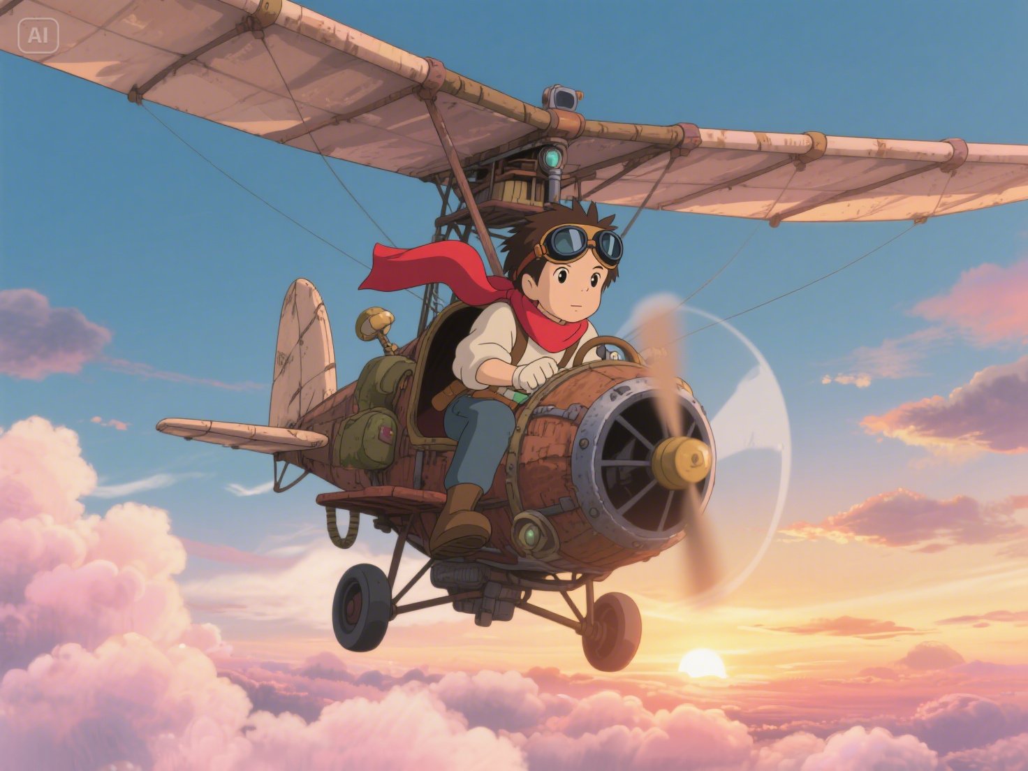 Flying machine adventure with ghibli ai photo generator