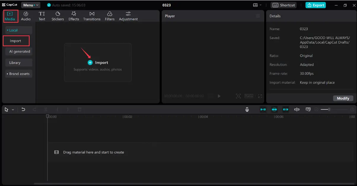 Import video with green screen 