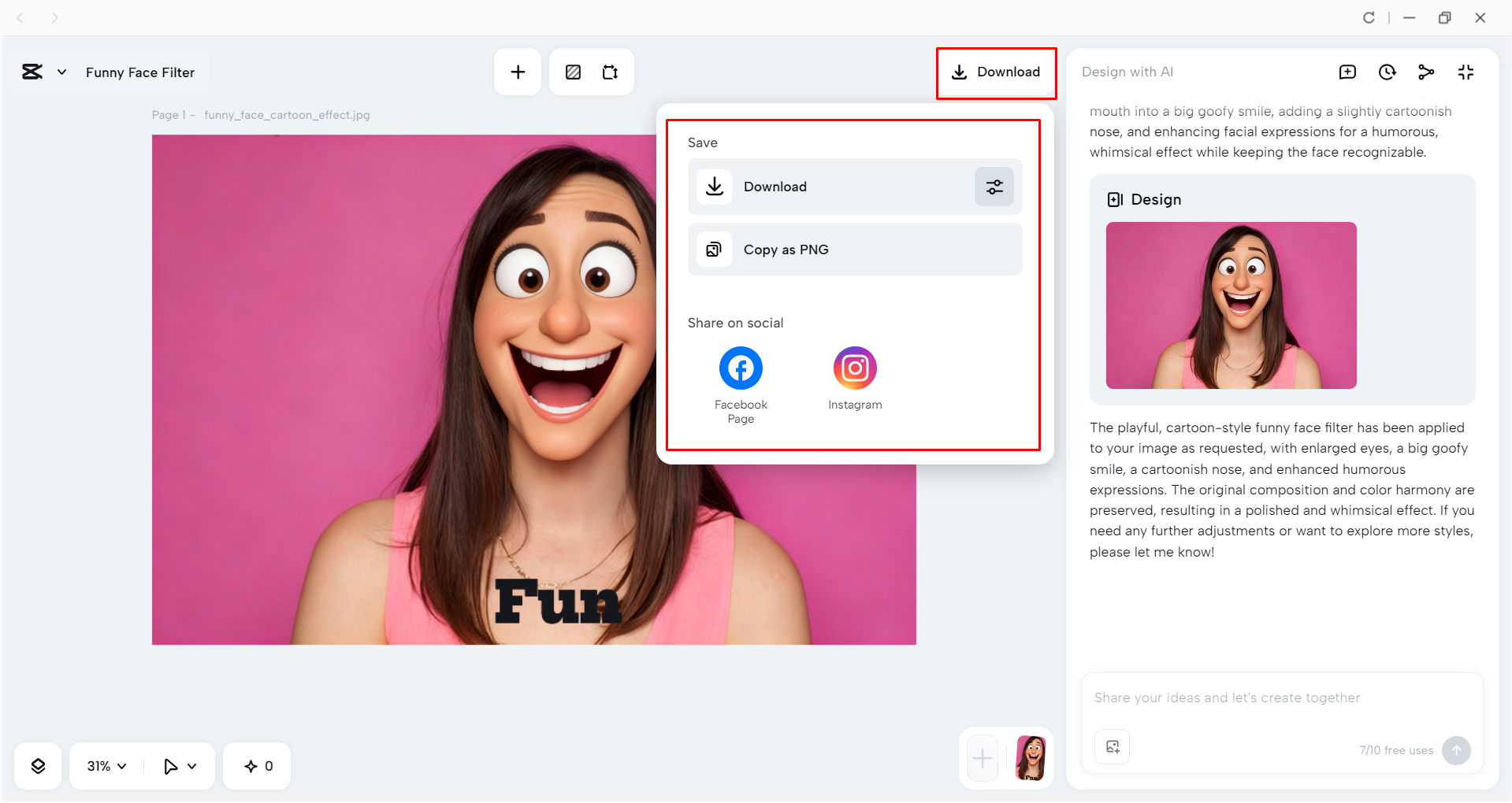 Downloading the image from the CapCut desktop video editor