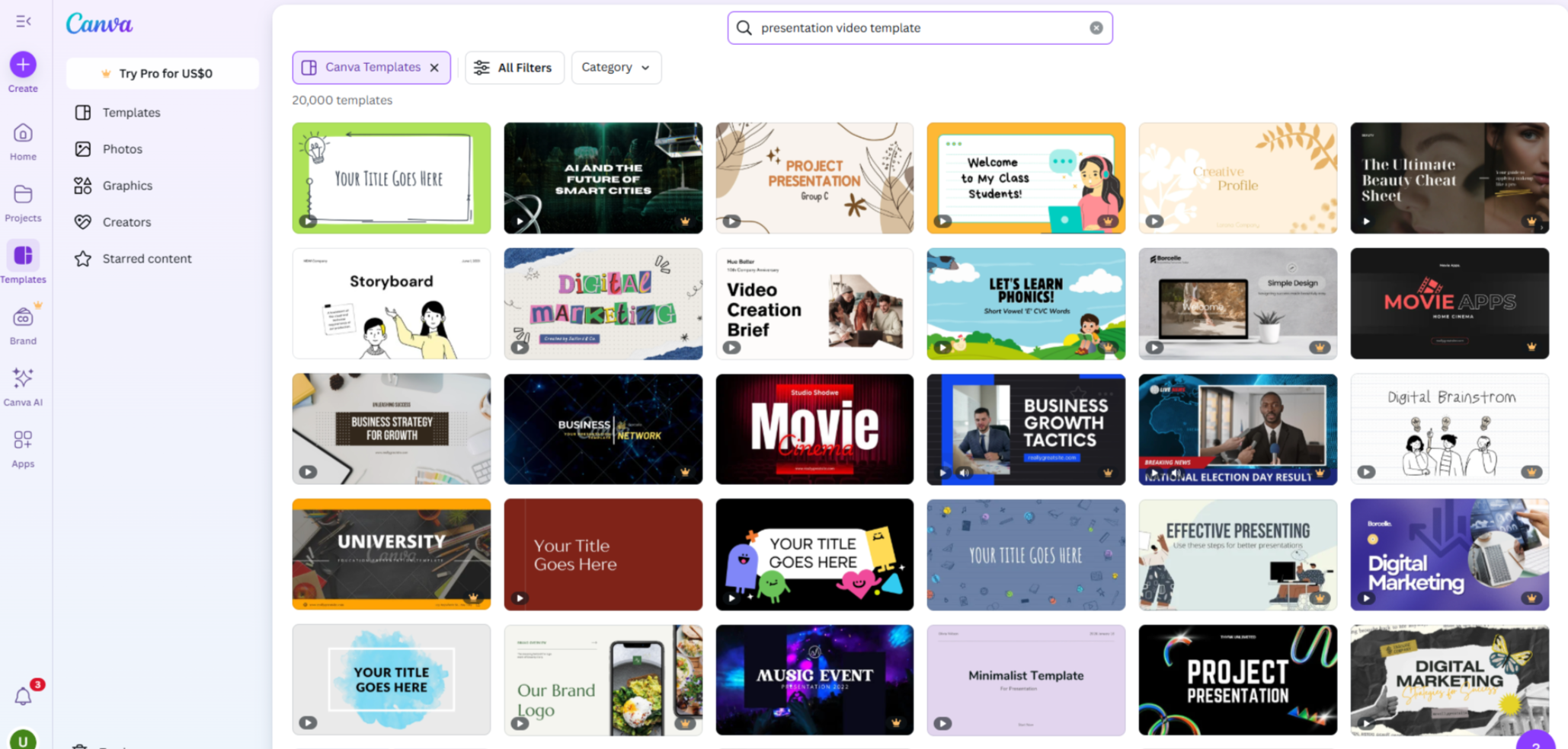 Canva presentation video template for business and school projects