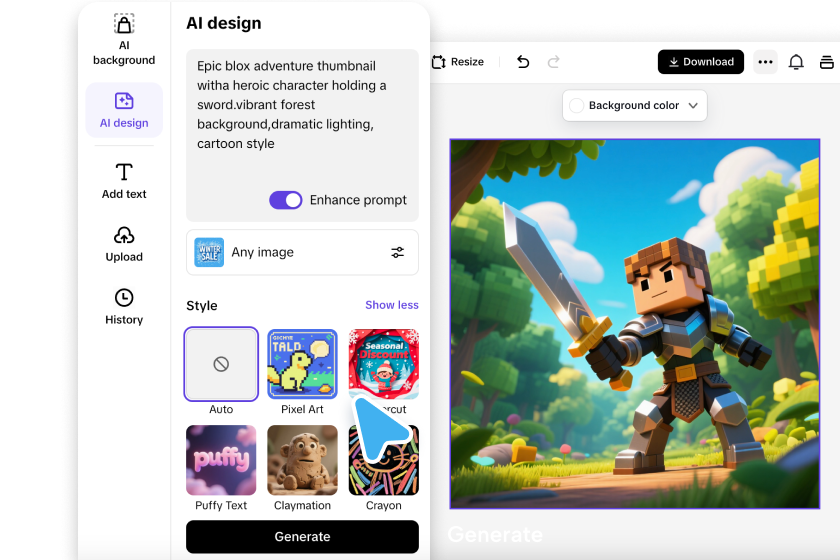 Create Roblox thumbnail in Pippit
