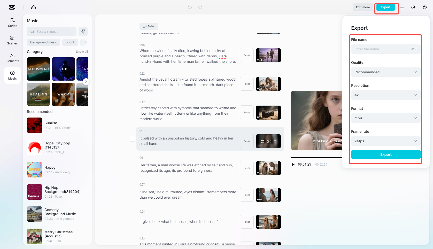 Export your finished story video