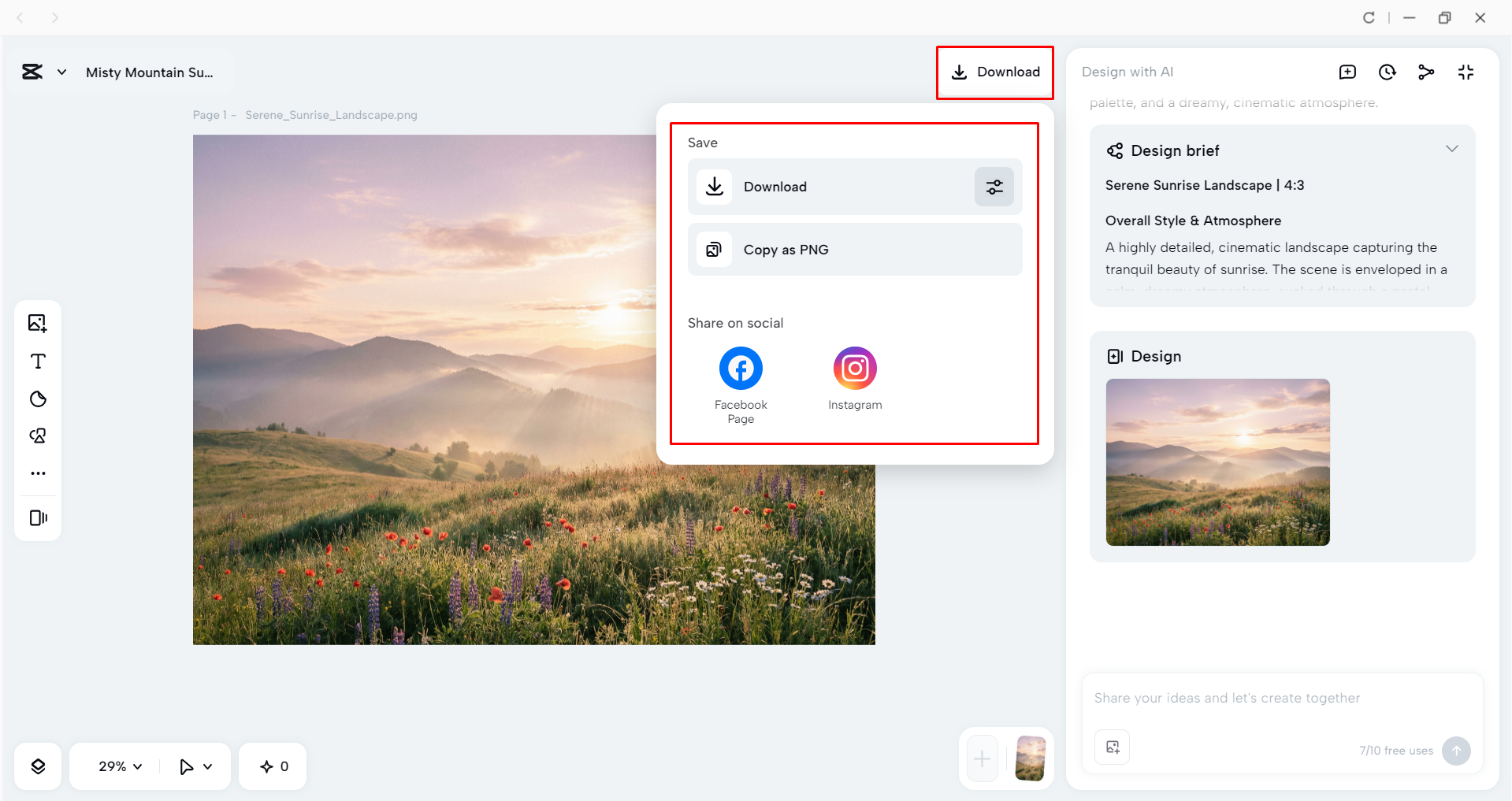 Downloading the image from the CapCut desktop video editor
