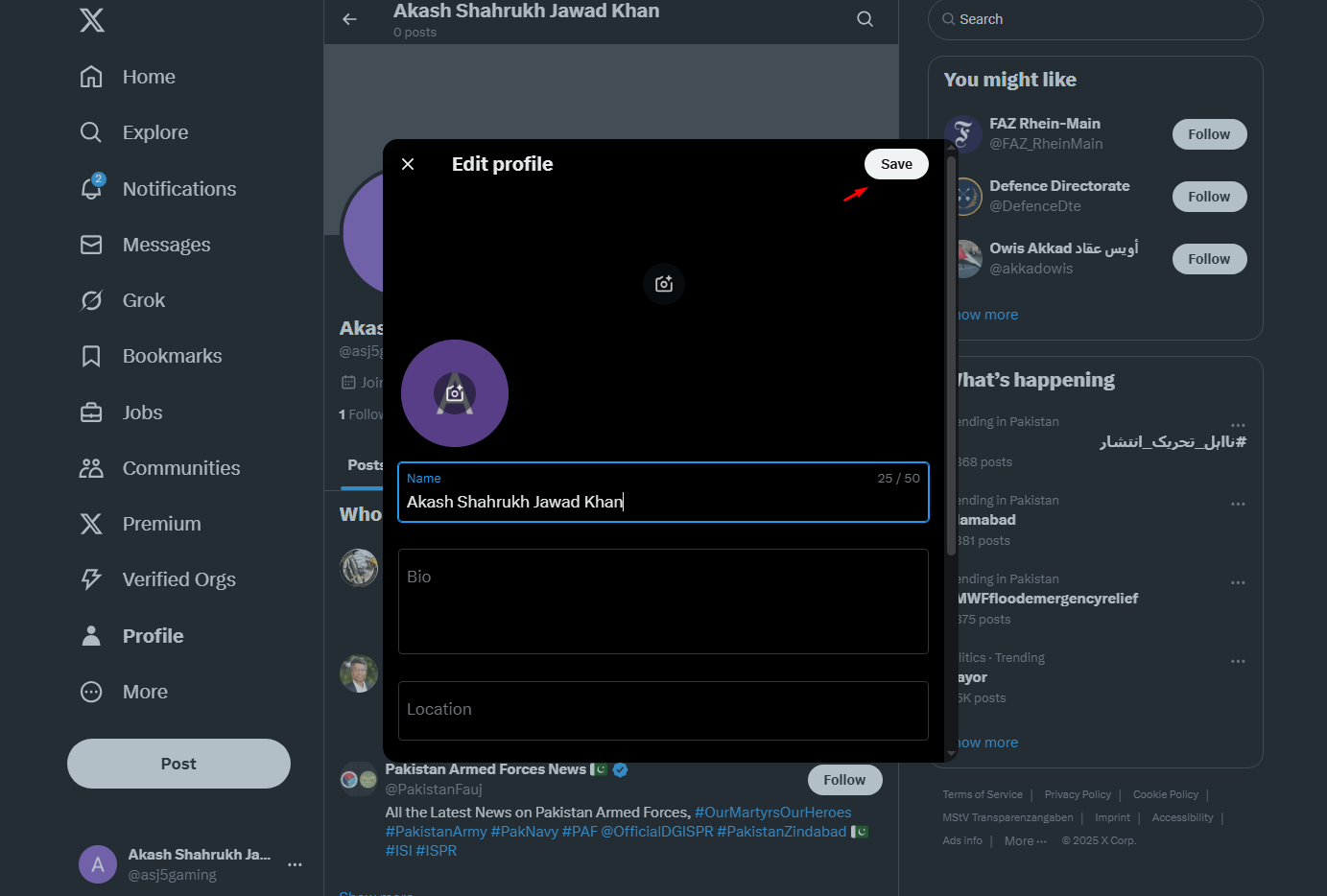 Edit and save the display name