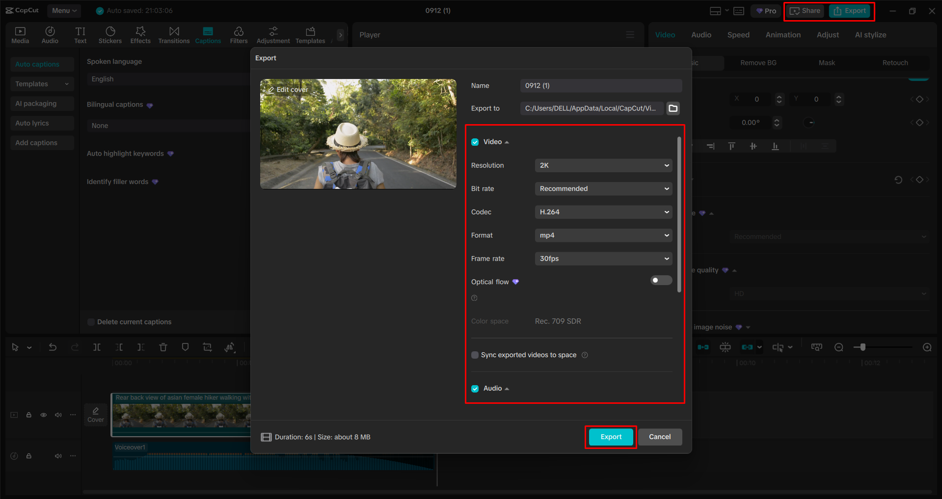 Експорт відео з настільного відеоредактора CapCut