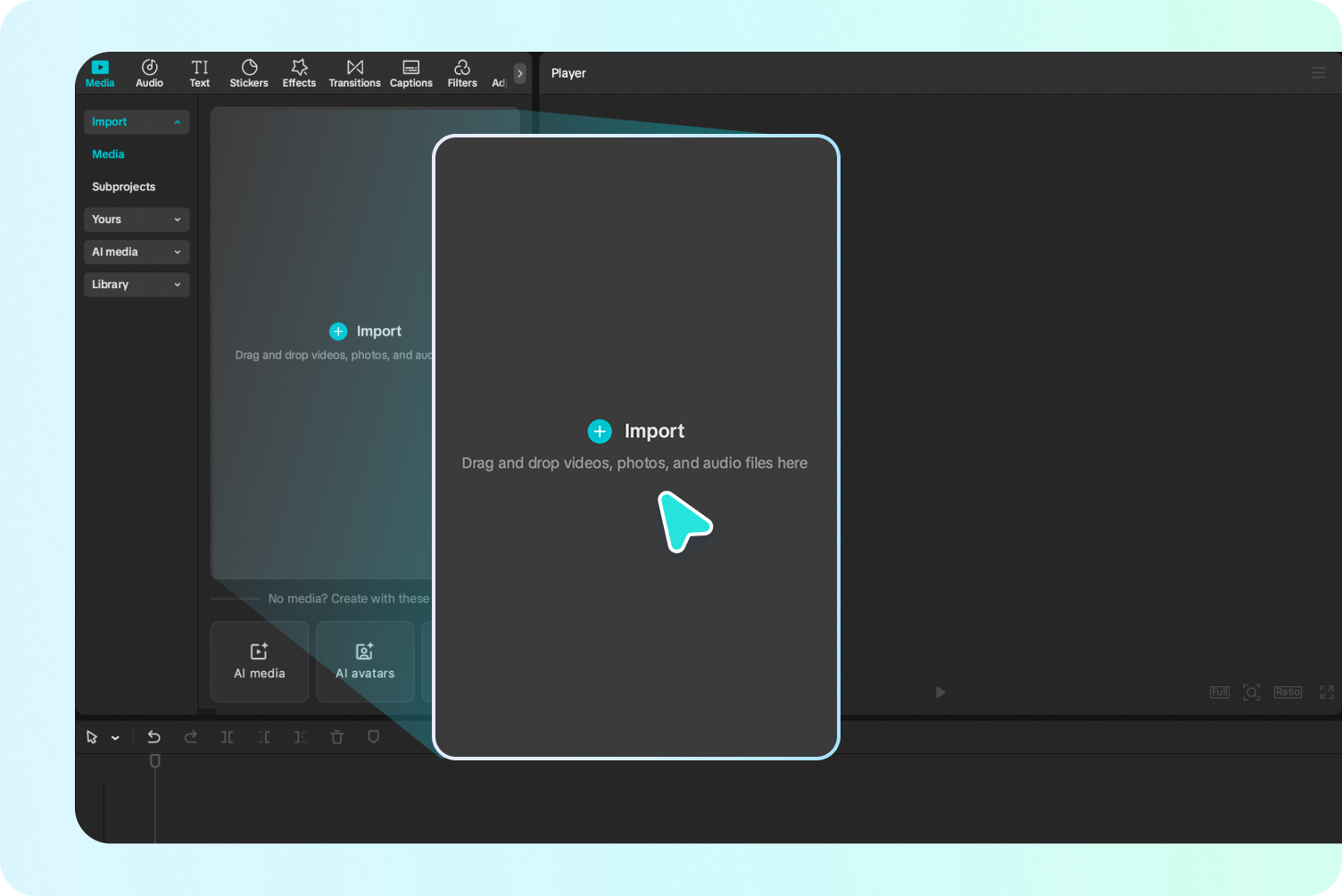 Importing a video file into the CapCut desktop video editor