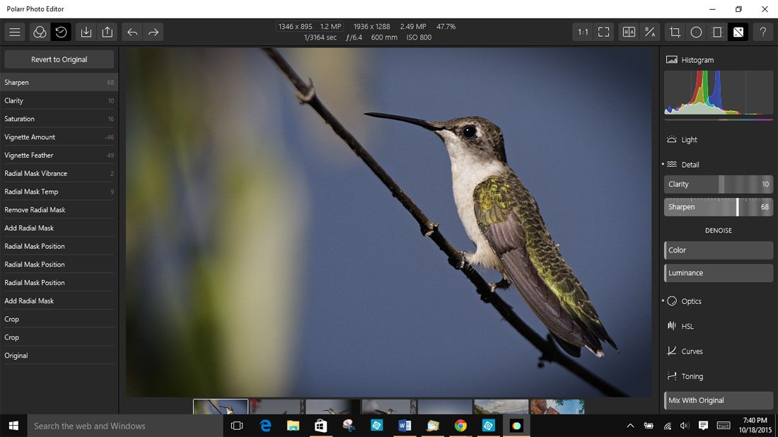 Interface of Polarr - another good photo editing software for beginners