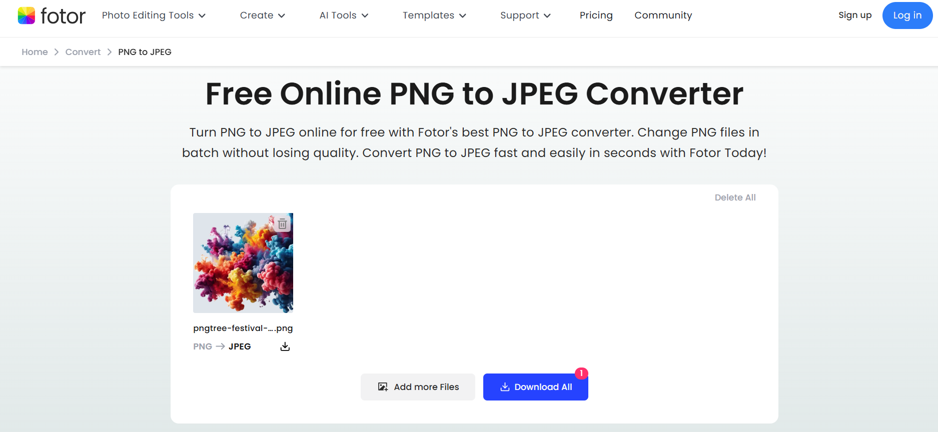 Cambia un PNG a un JPEG con Fotor