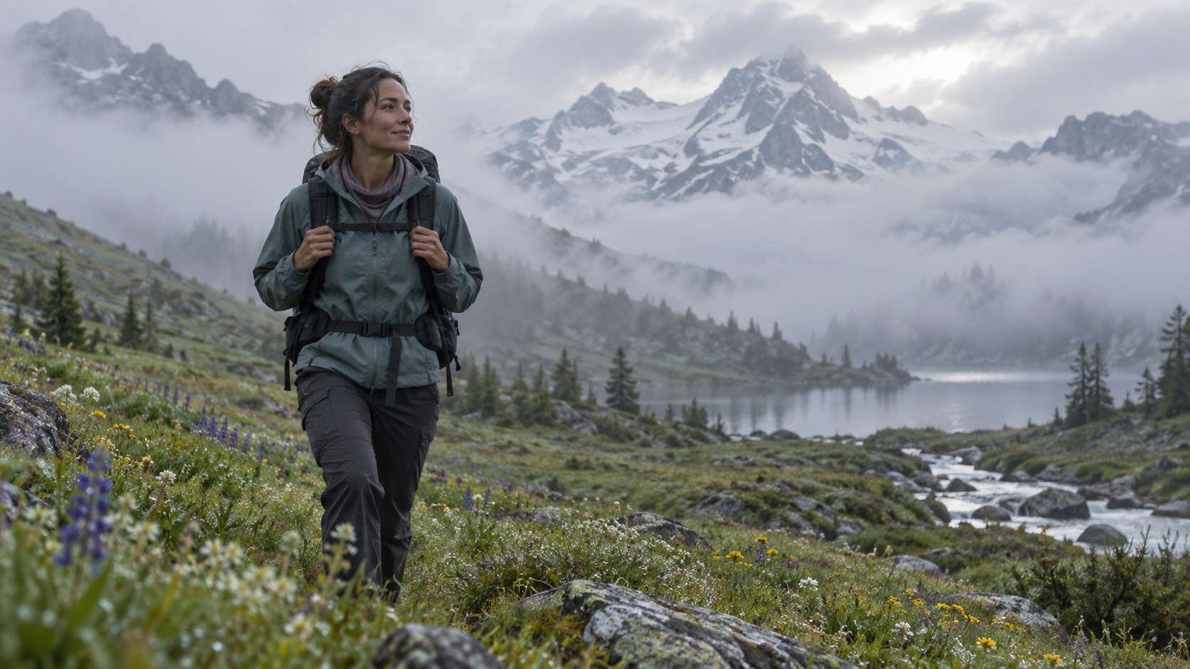 a cinematic mountain walking video feature 2