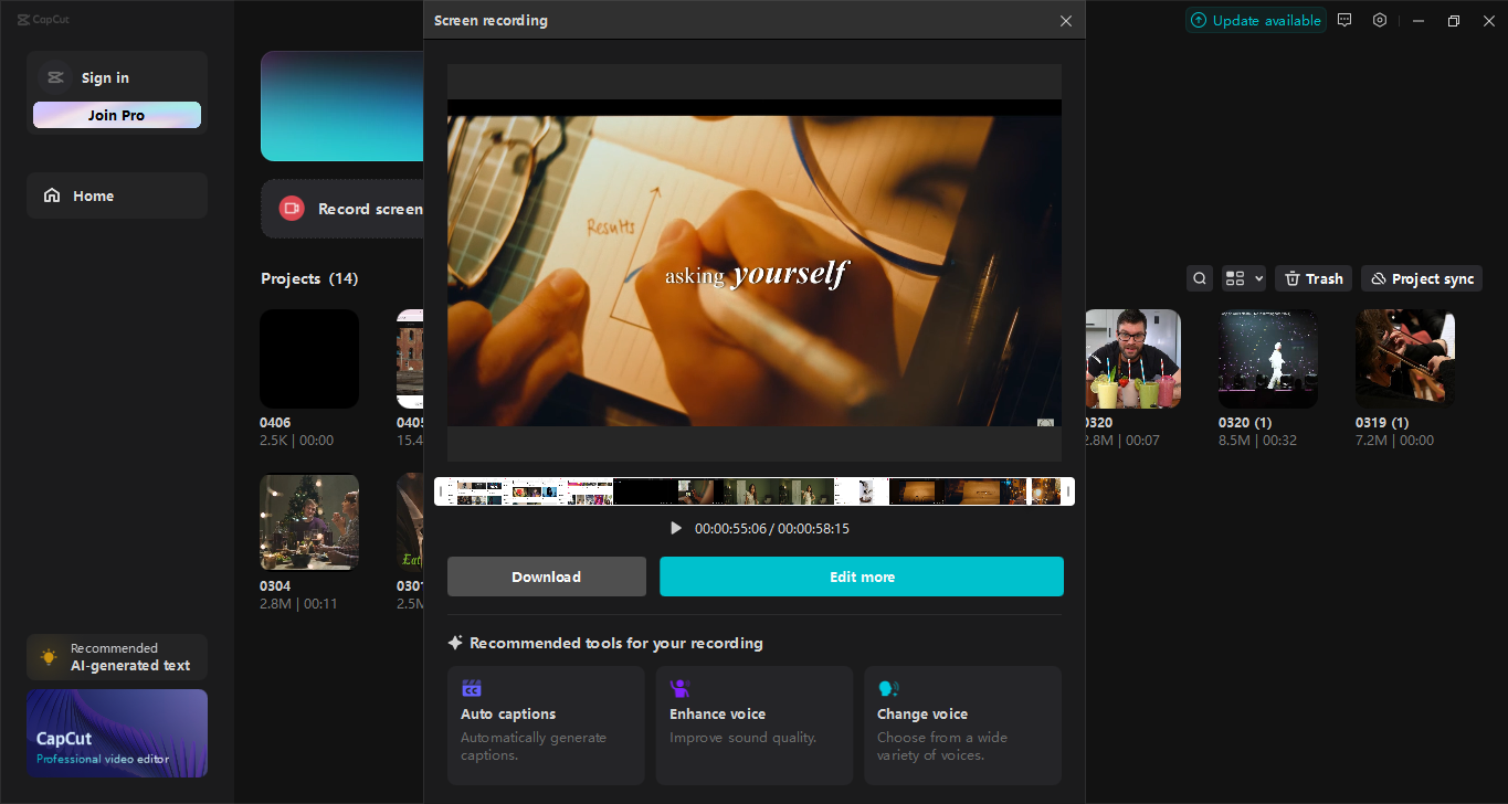Interface of the CapCut desktop video editor
