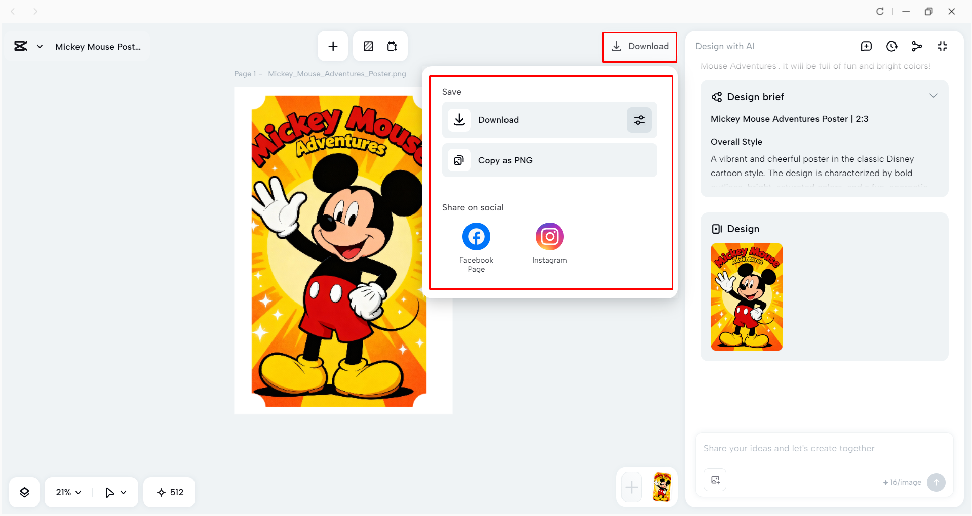 Exporting the cartoon poster from the CapCut desktop video editor