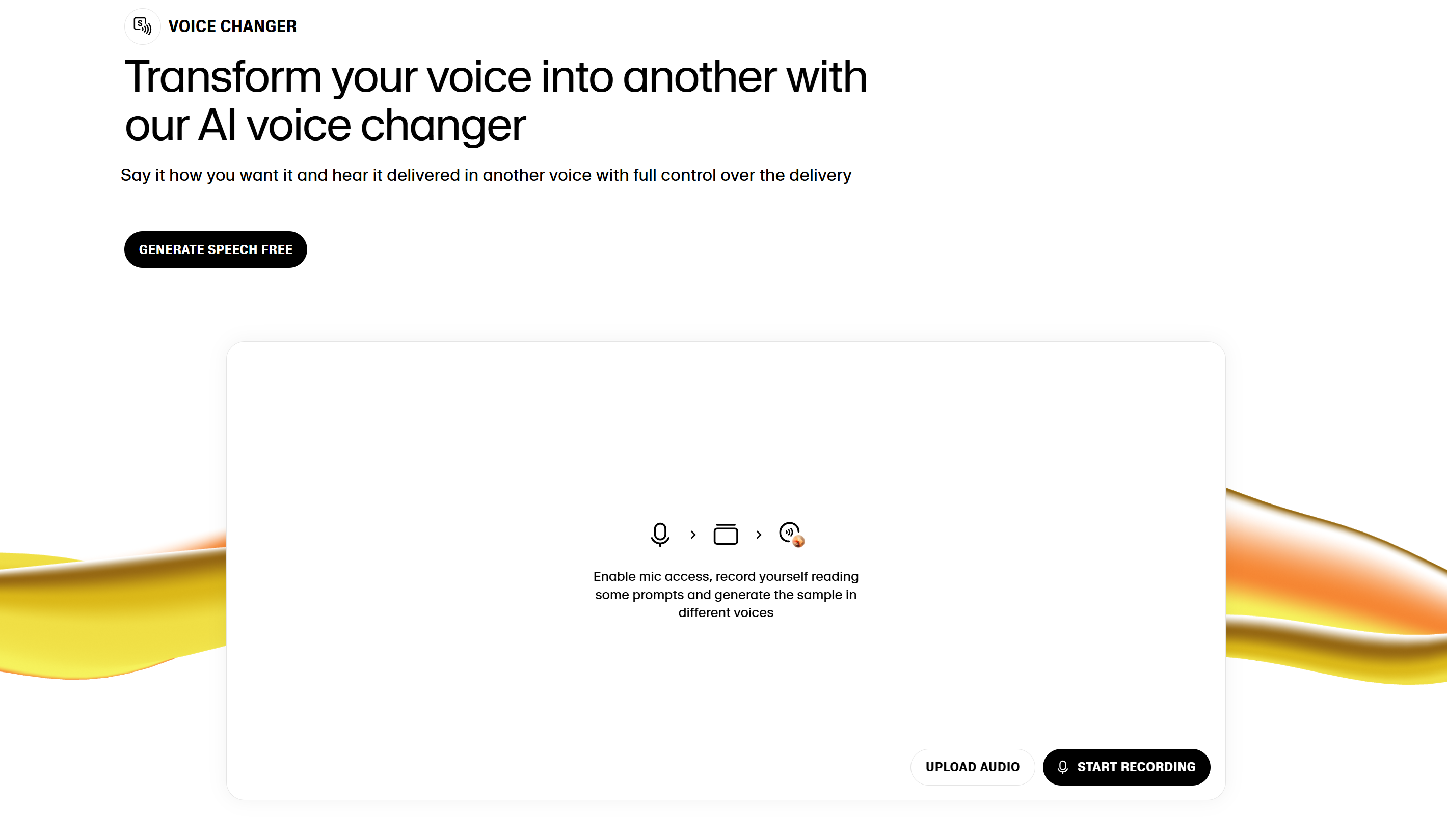 Interface of ElevenLabs' voice changer