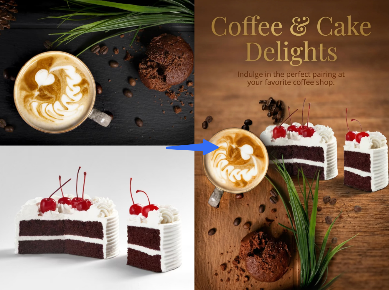 Memadukan teks, gambar, dan elemen lain ke dalam poster kopi yang sama