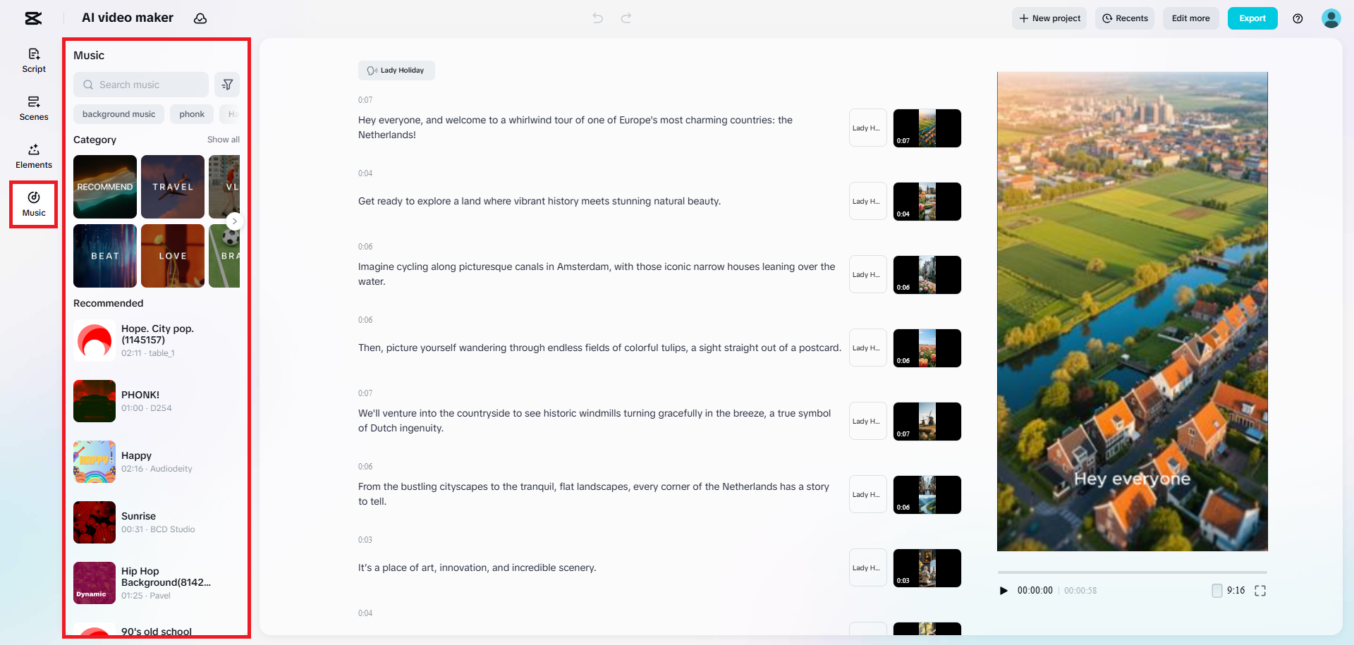 Select your video's background music