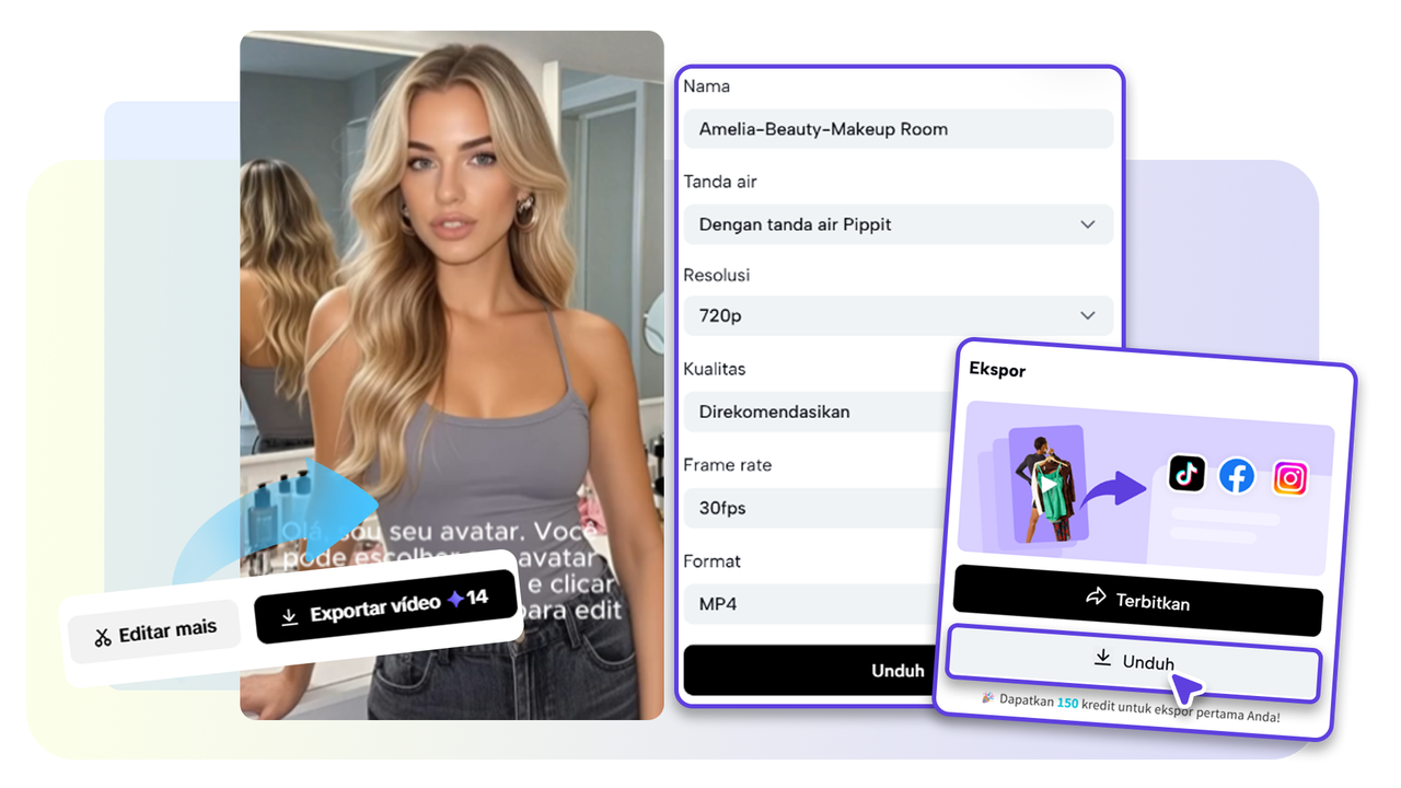 Ekspor dan bagikan video hasil pangkas video otomatis untuk berbagai platform