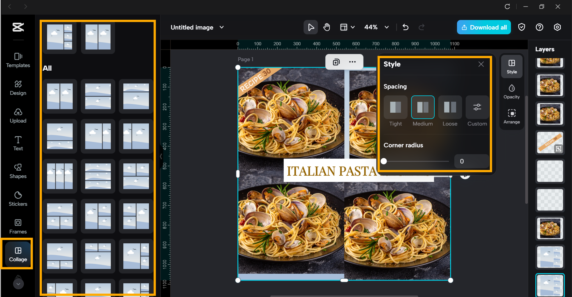 Panneau d'éditionCapCut avec outils de personnalisation - éditeur de collage photo gratuit