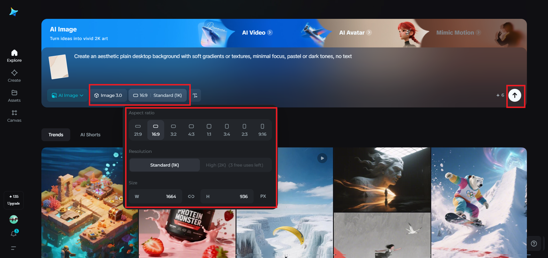 Choose the model and aspect ratio