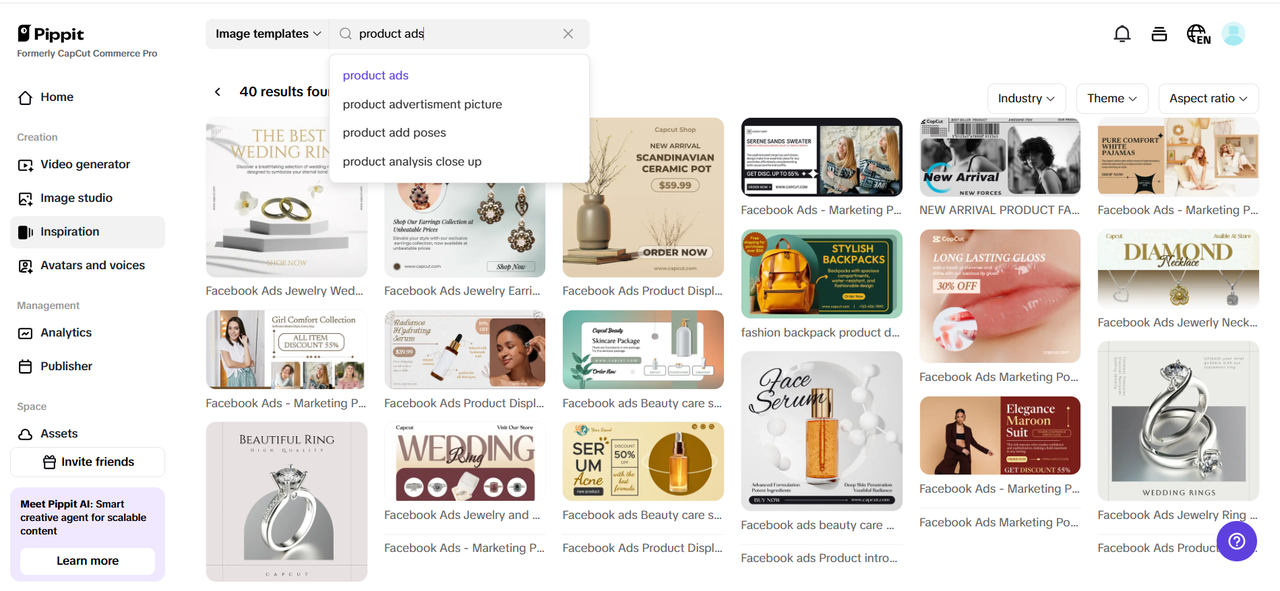 Access Inspiration and select a template