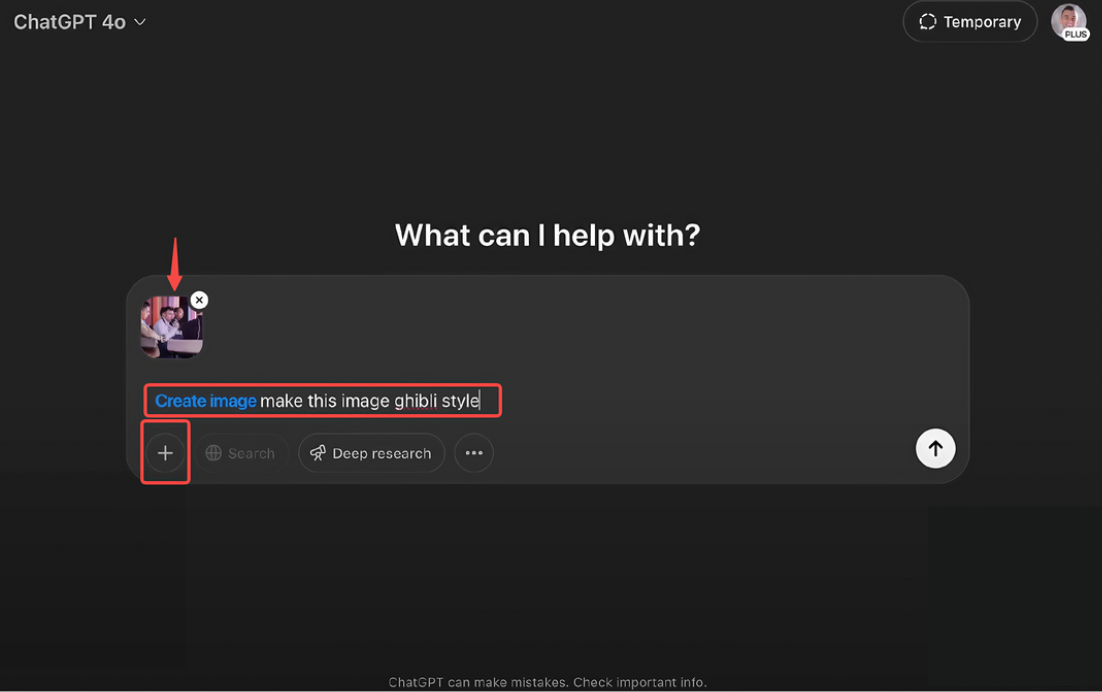 Select "Create image" option and upload the image