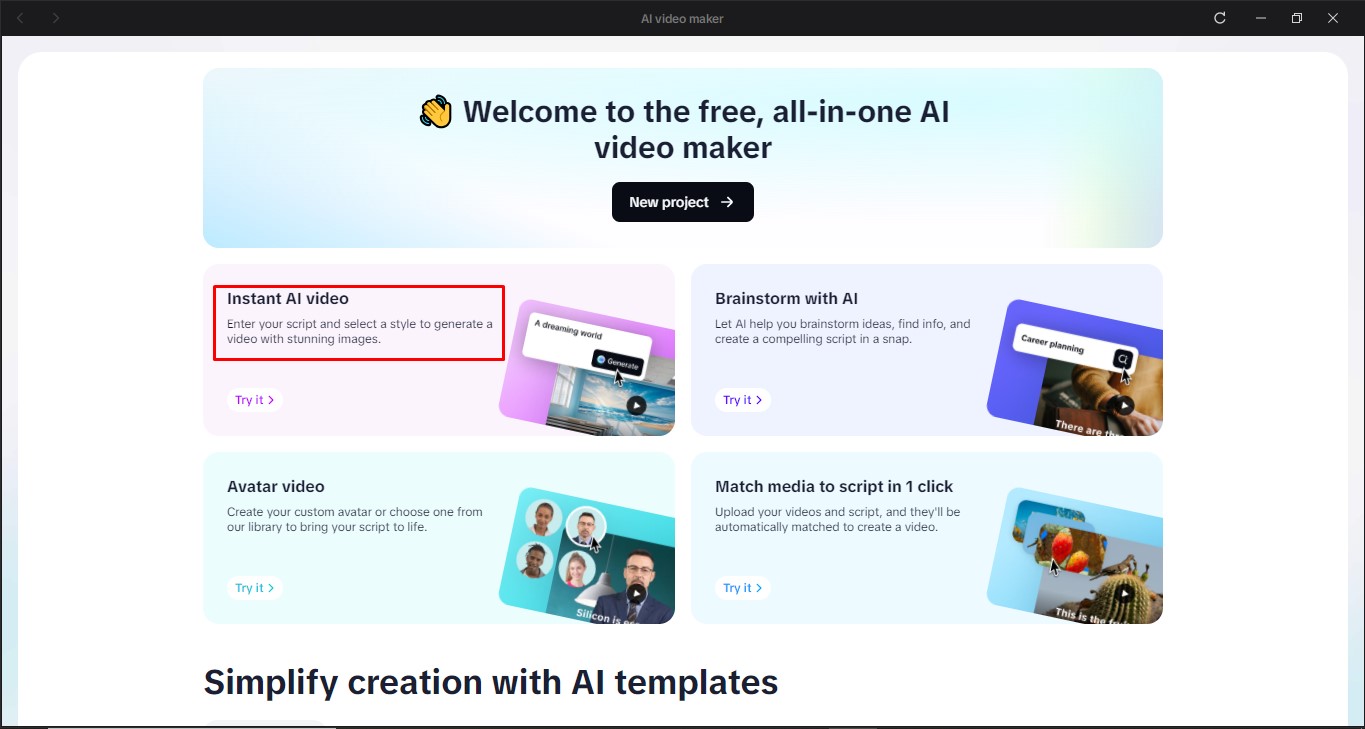 Opening the AI video maker
