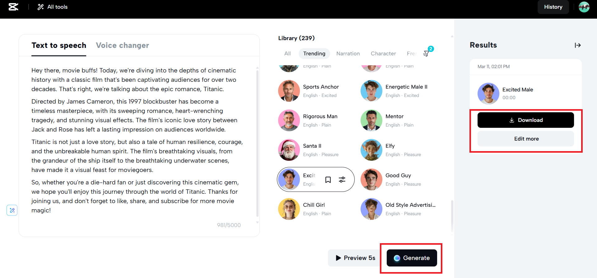 Generate and download option