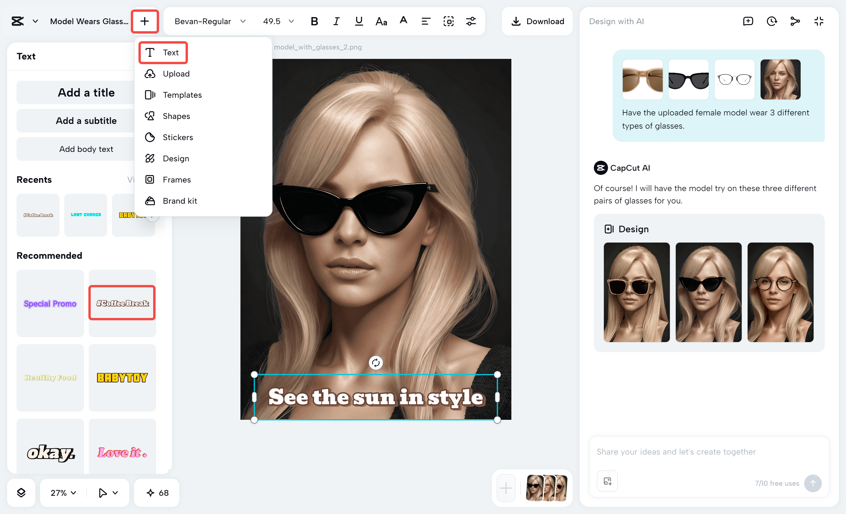 Editing the AI-generated image with the CapCut desktop video editor