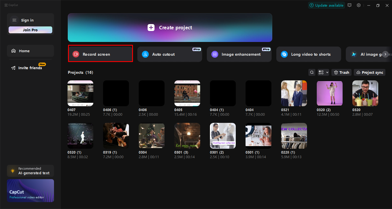 Recording a screen using the CapCut desktop video editor