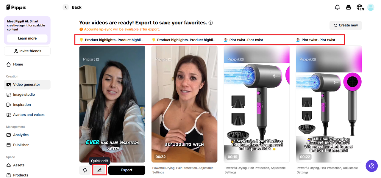 Перегляньте створені відео та виберіть "Швидке редагування"