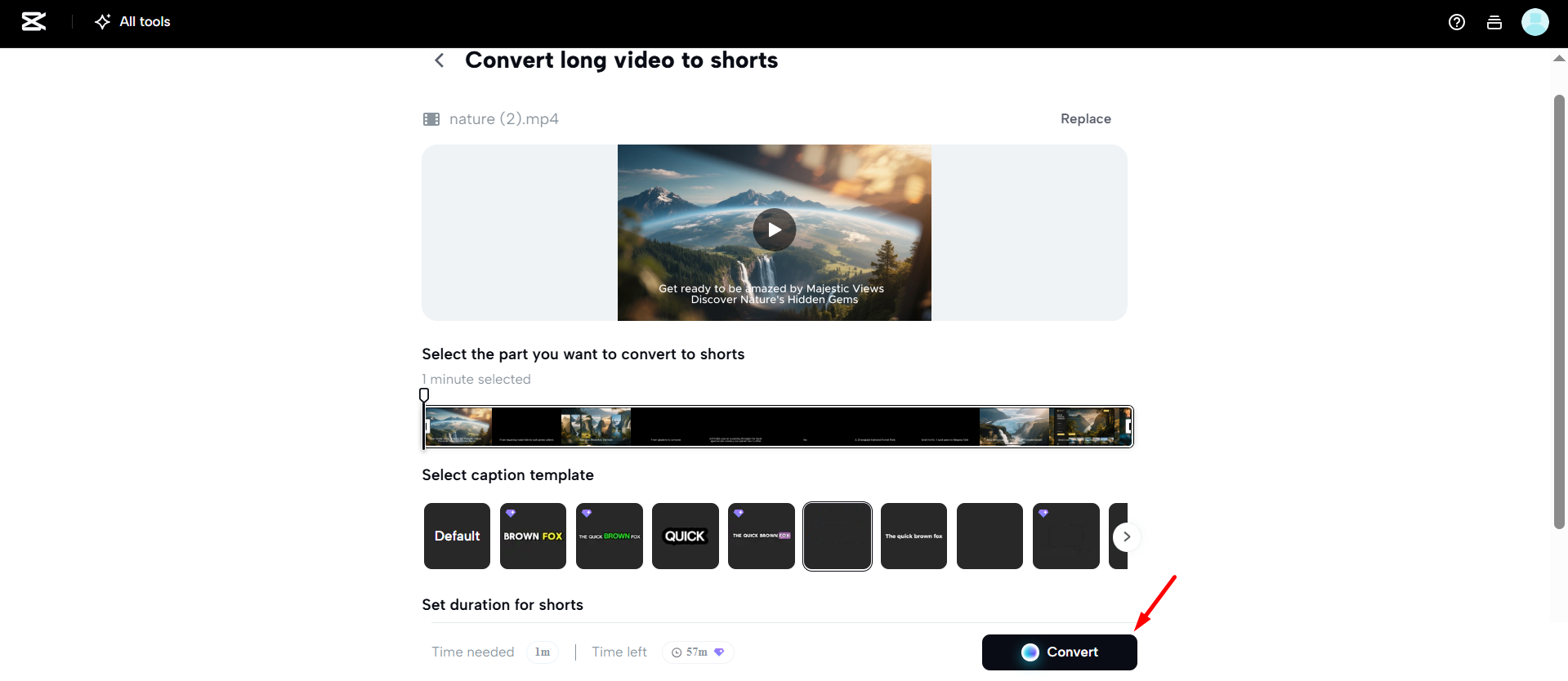 Converting long videos to shorts on CapCut Web