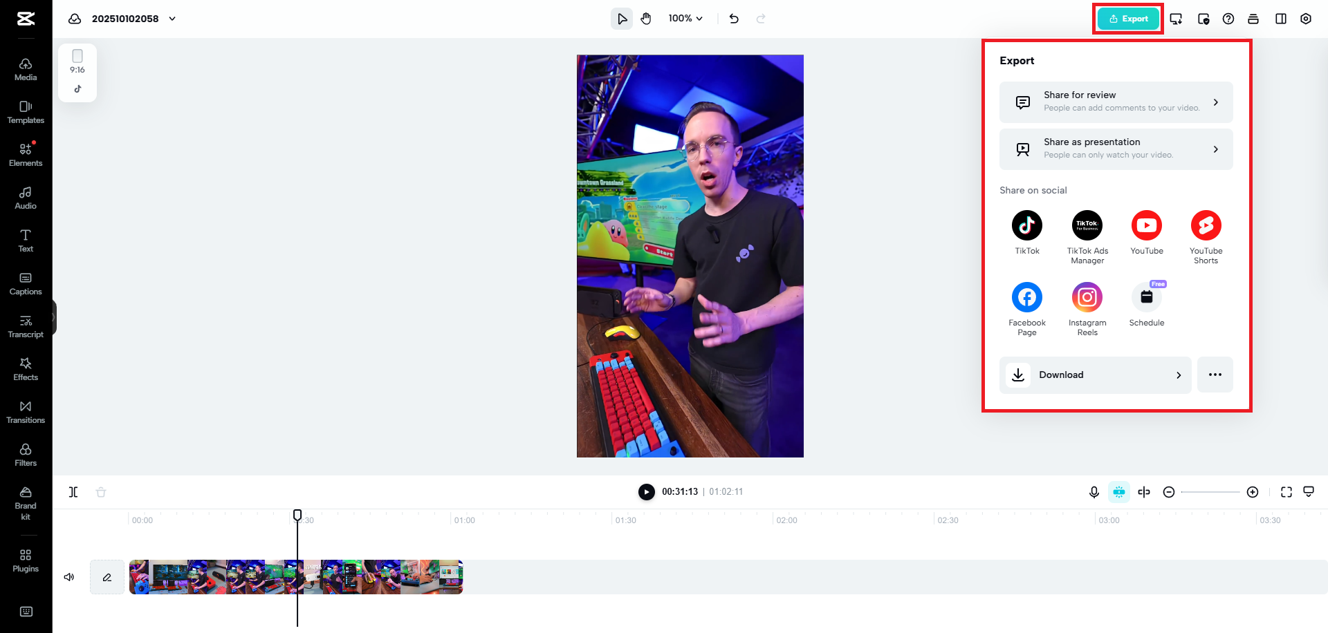 Download or directly publish your video