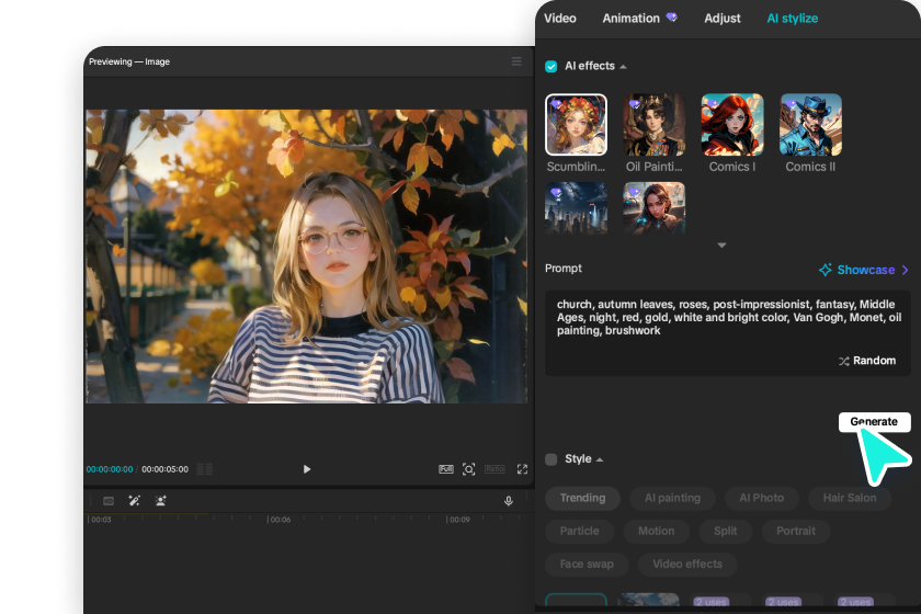 Выберите стиль мультфильма для изображения в CapCut