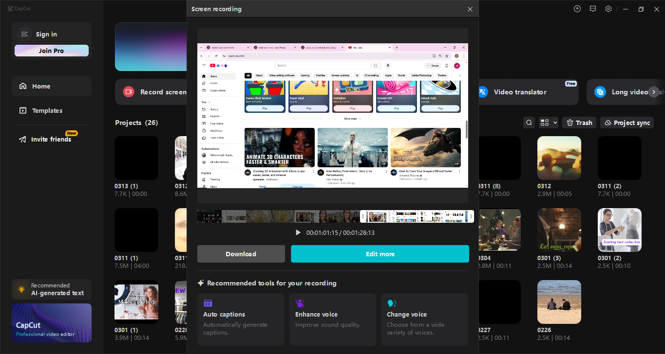 Interface of CapCut desktop video editor - The best screen recorder for Windows