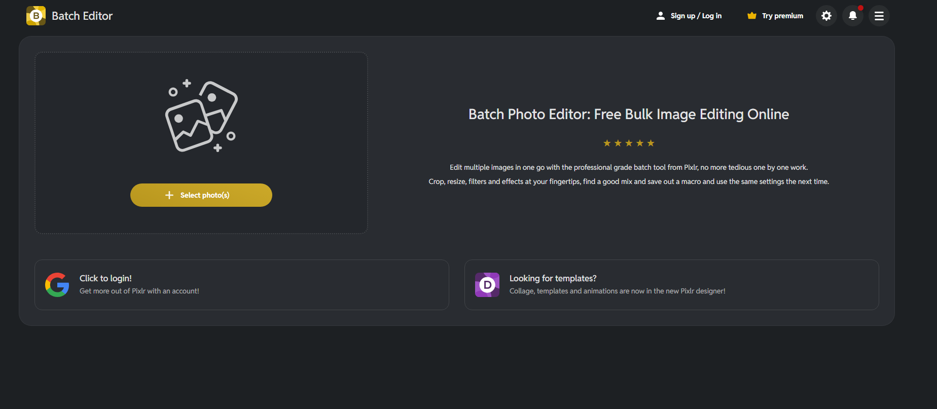 Pixlr's Batch Editor interface