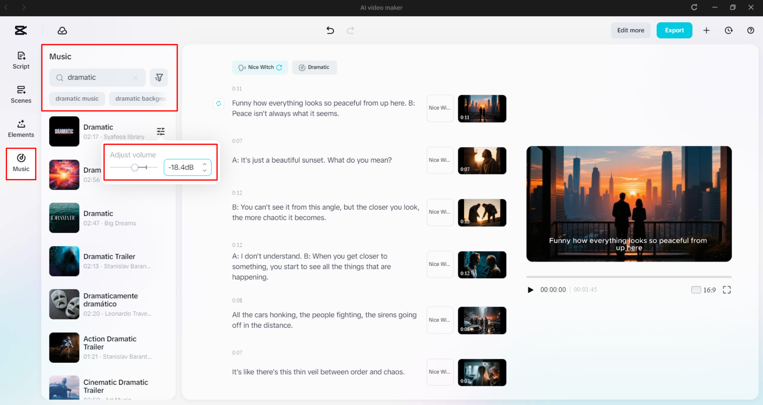 Adding background track to a video with CapCut's AI video maker