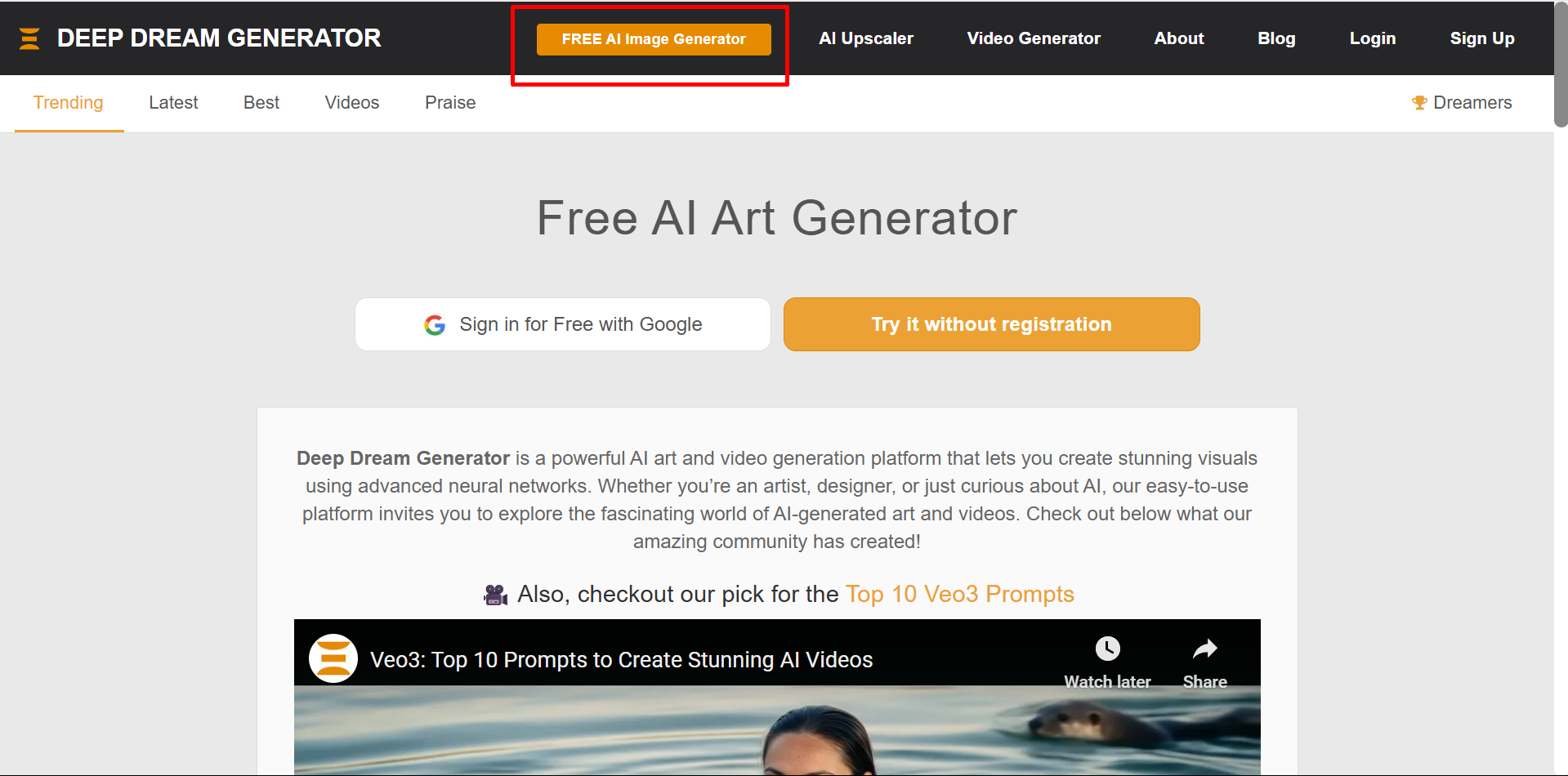 Uploading the base image to the Deep Dream Generator interface