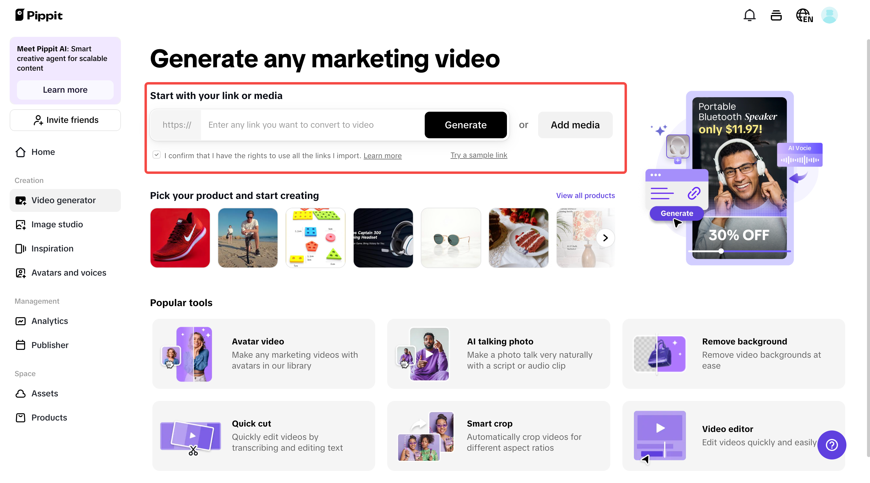 Generating video content in Pippit