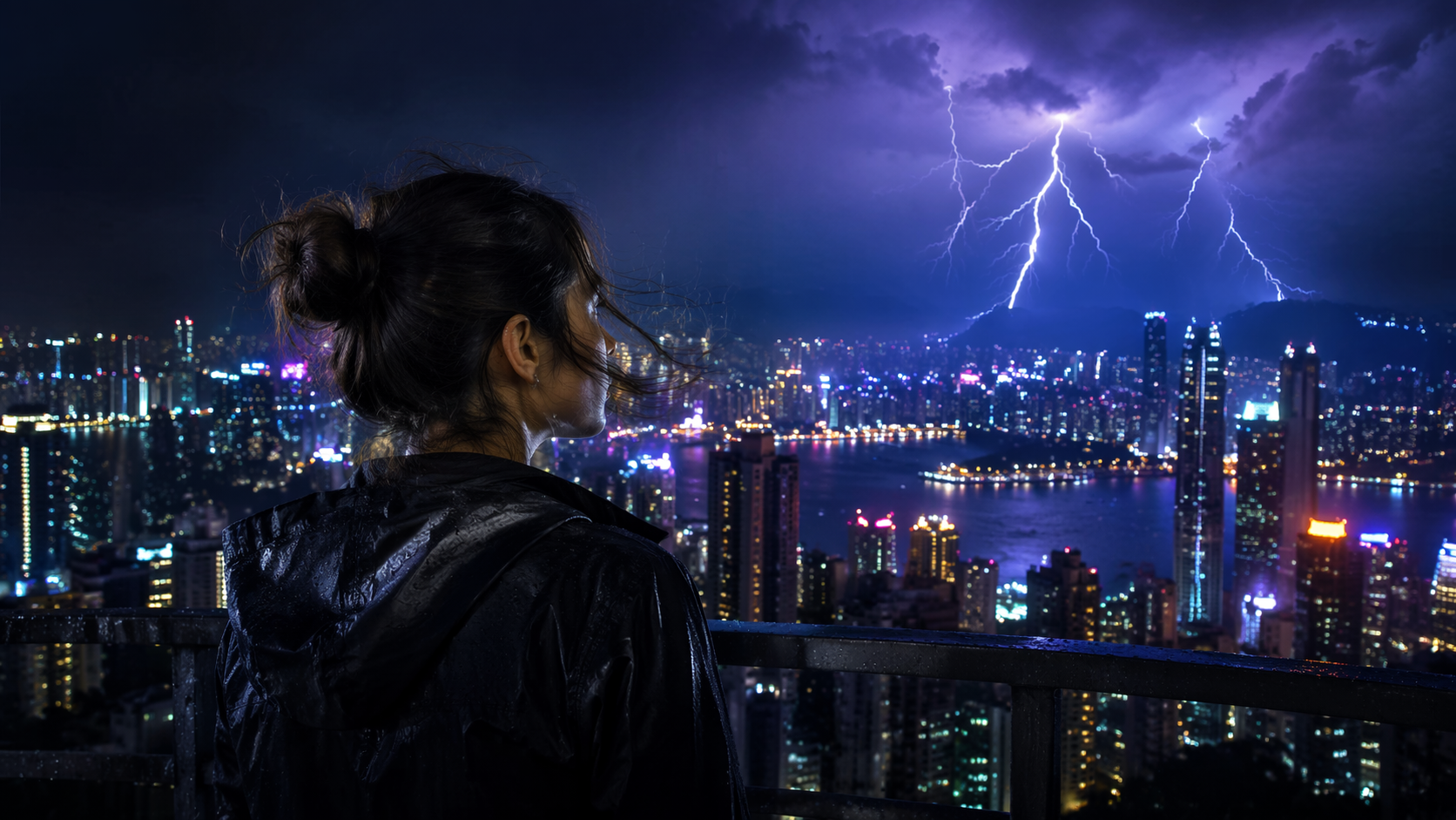 Dreamina add lightning to photo prompt example 5: City skyline lightning