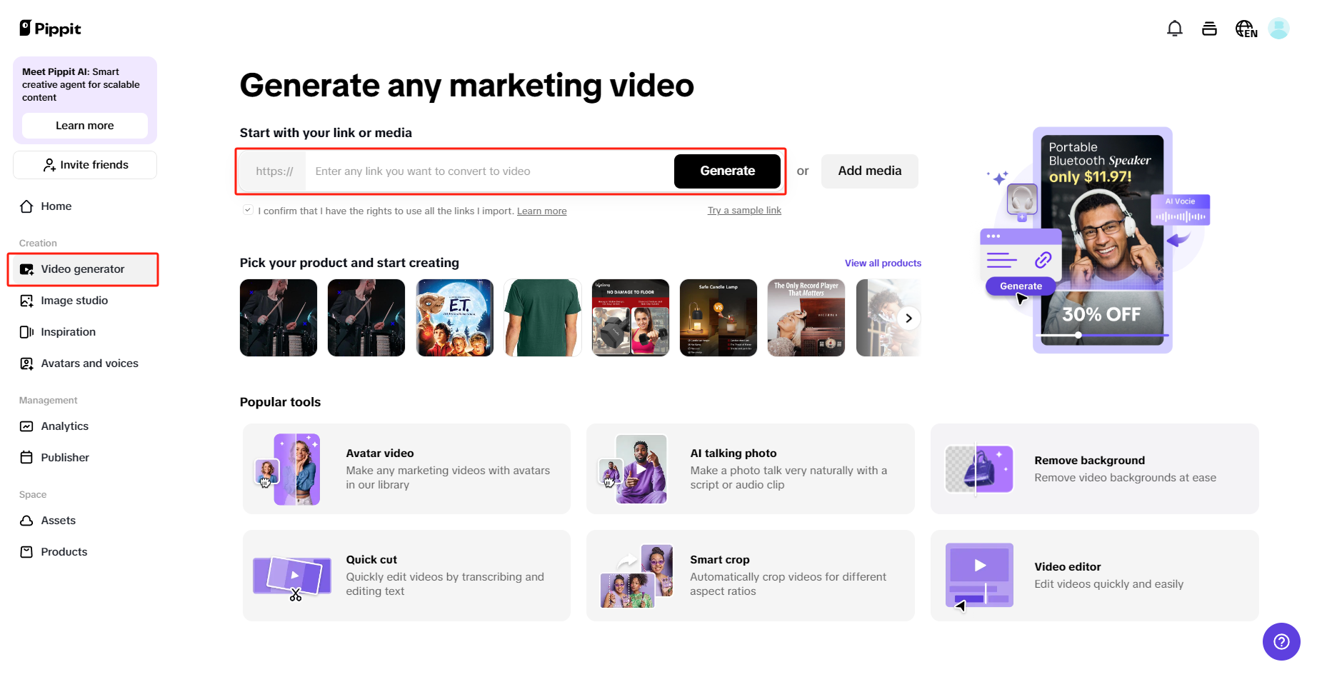 Gerador de vídeos com um clique