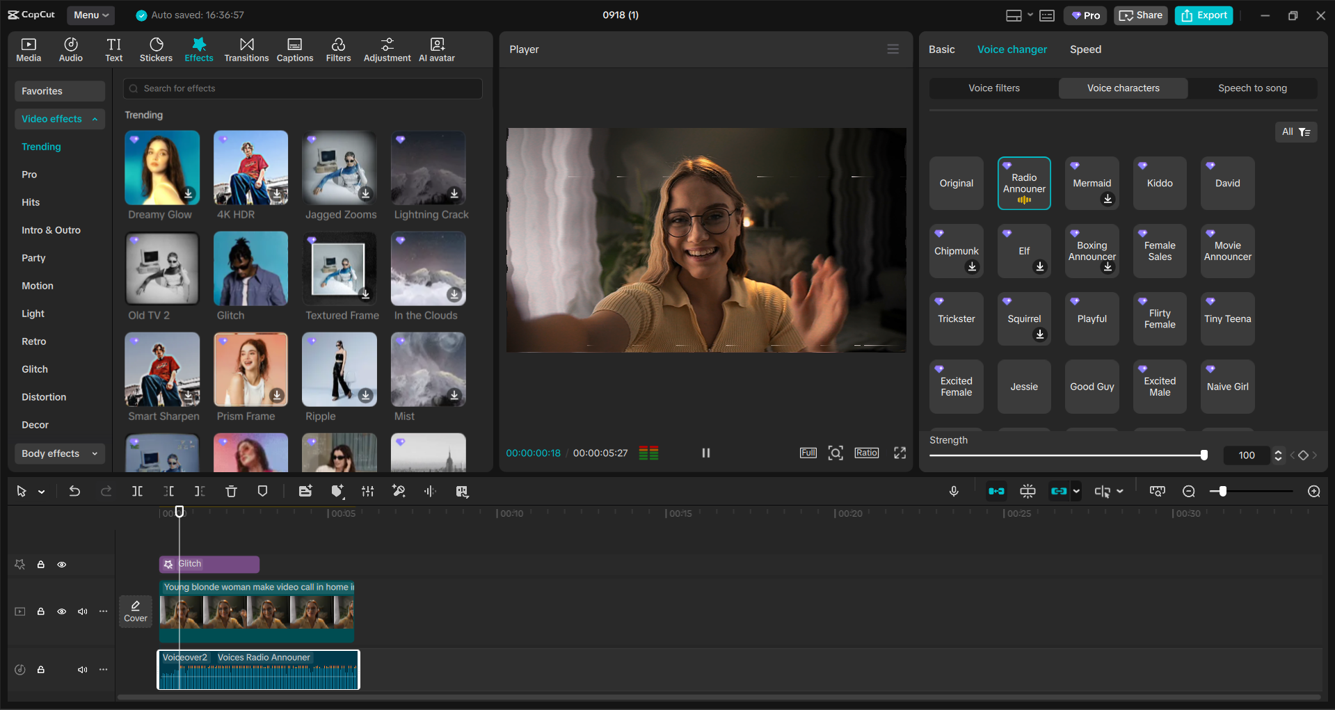 Interface of the CapCut desktop video editor - one of the best AI voice changers on Reddit