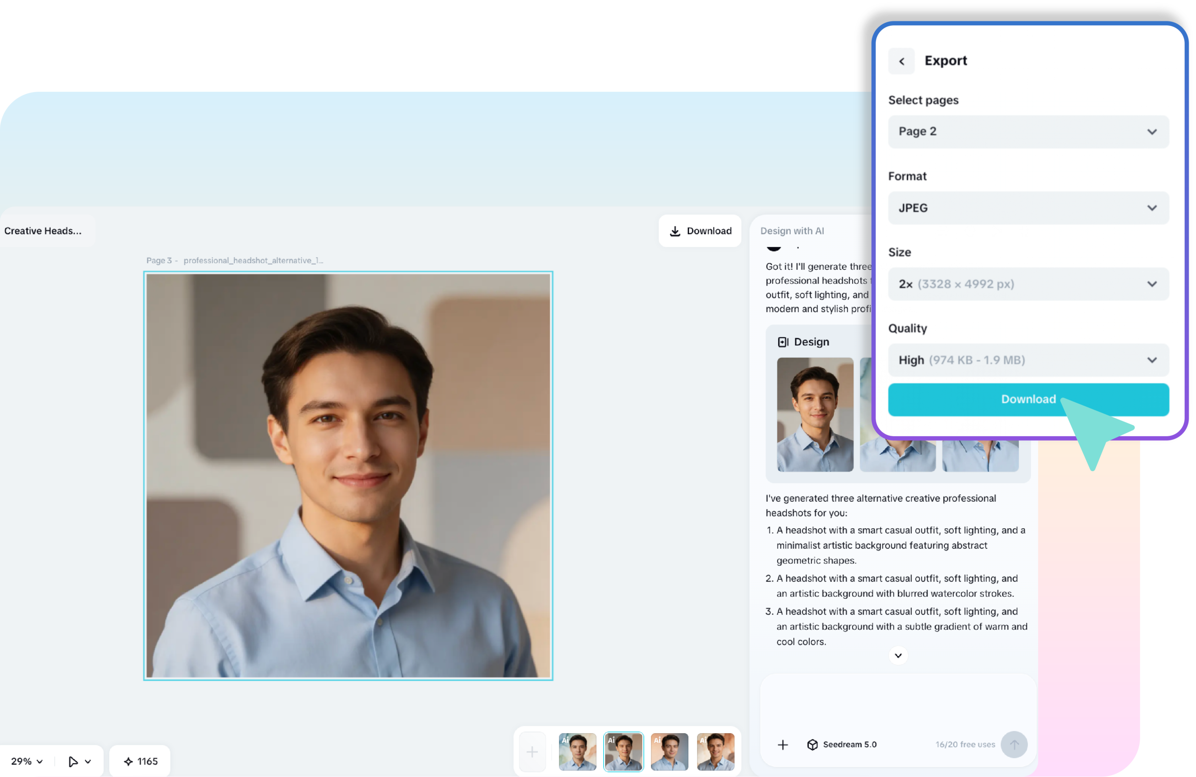 Export your finalized image from CapCut's AI picture generator