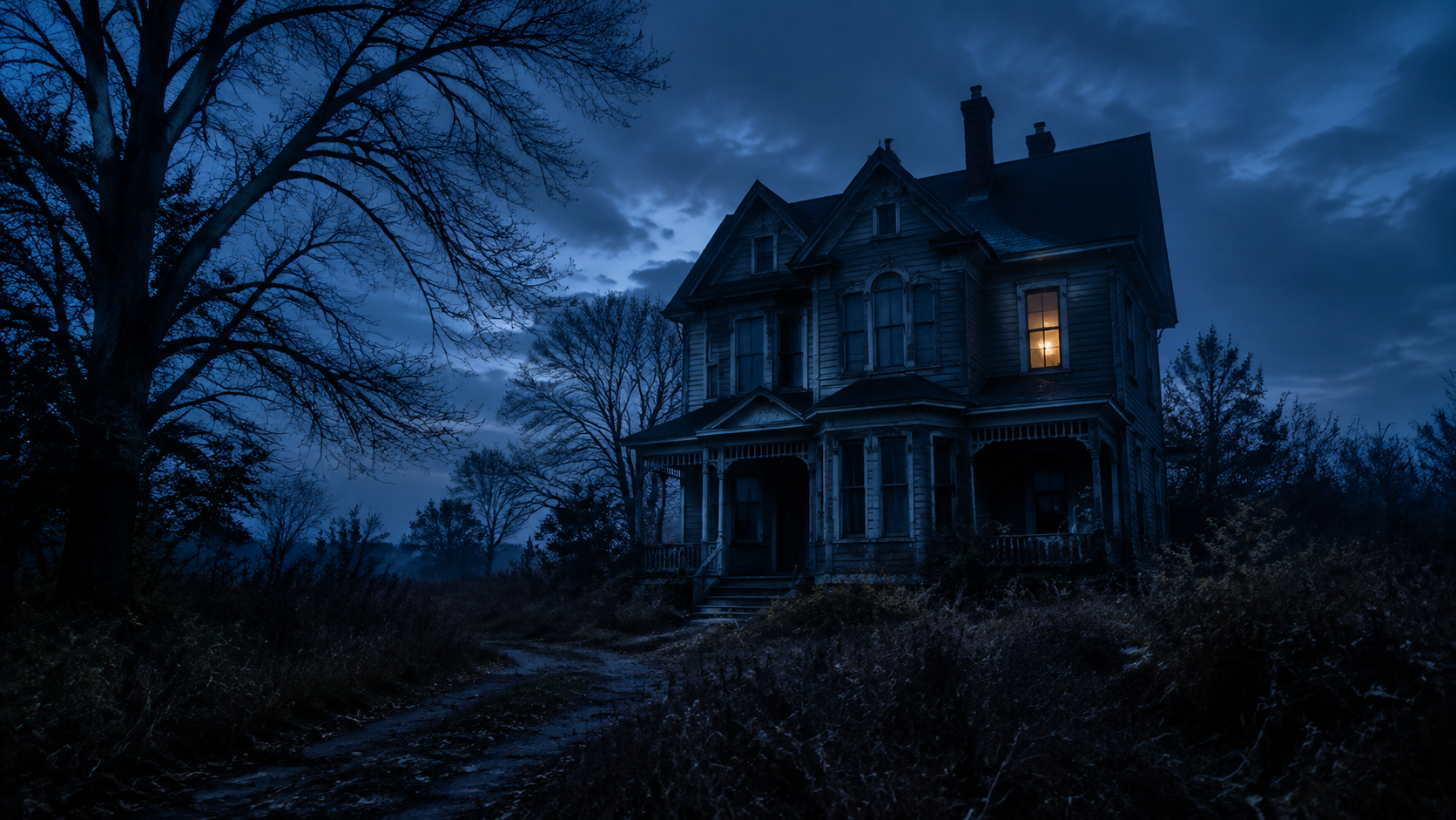 Mystery House at Blue Hour for netflix style poster prompts
