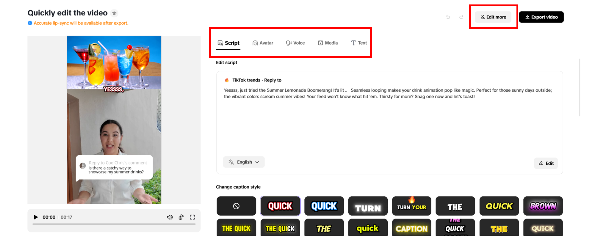 Realize quaisquer alterações rápidas no seu vídeo.