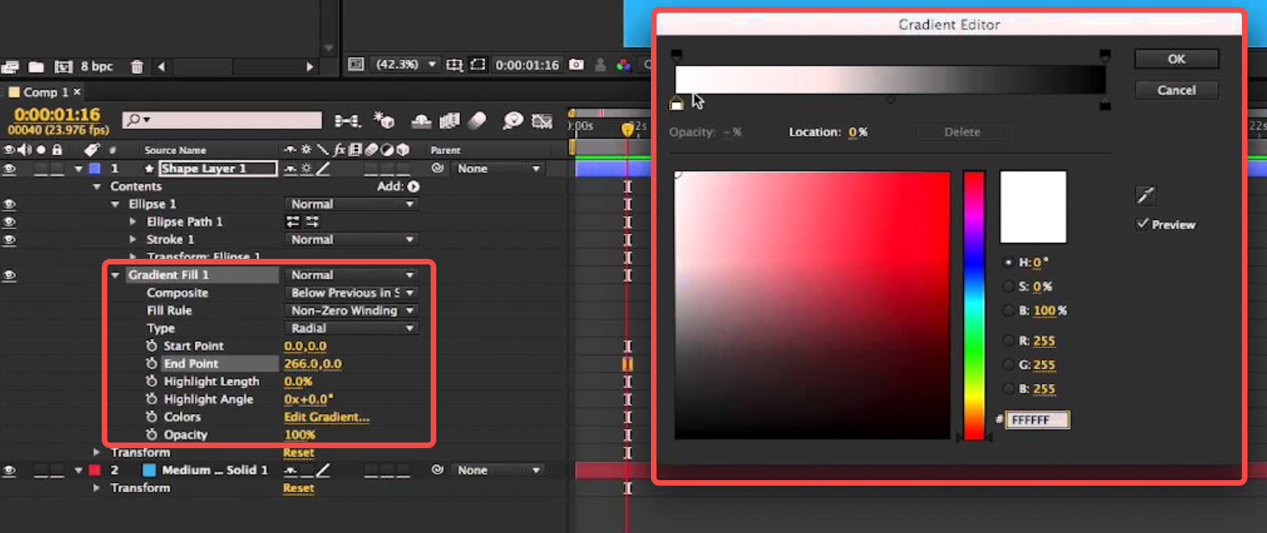 Showing how to make gradient text in After Effects using shape layers