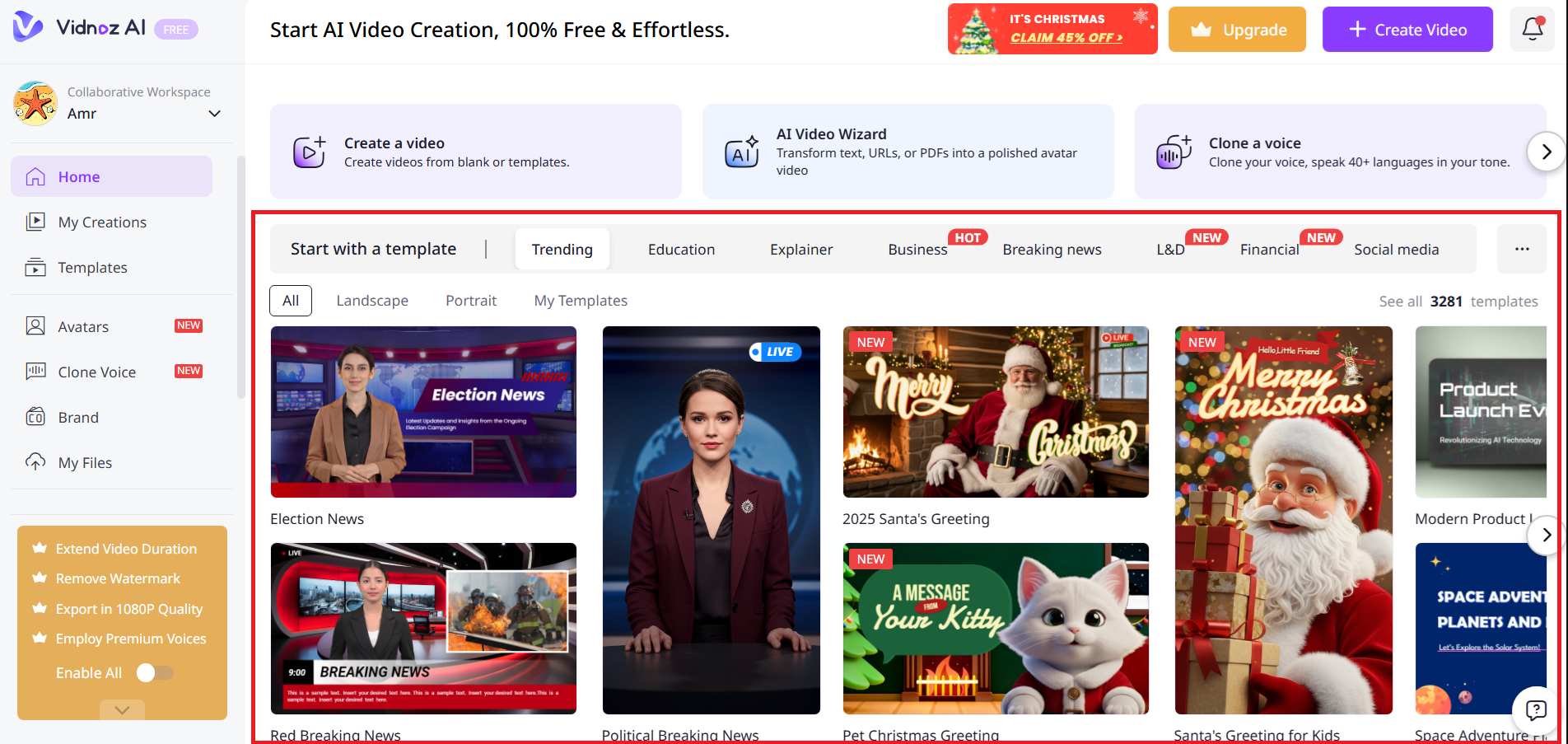 Escolha um modelo de vídeo do Papai Noel