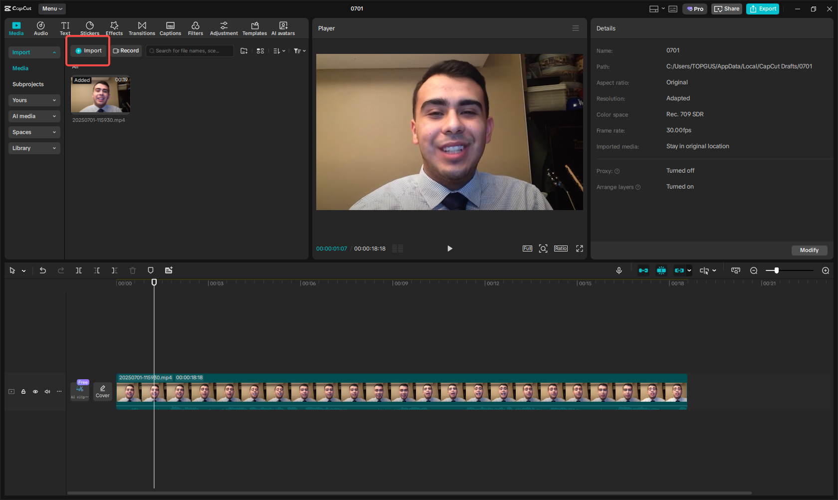 Import a video file