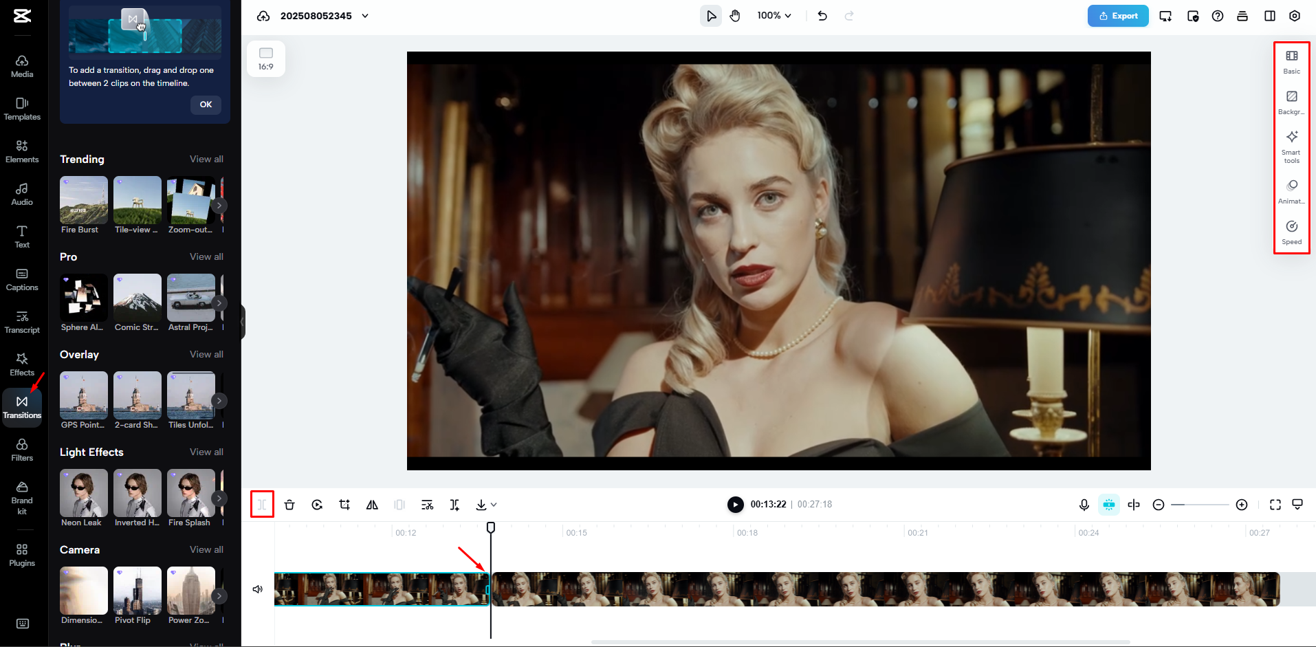 Splitting a movie with CapCut Web