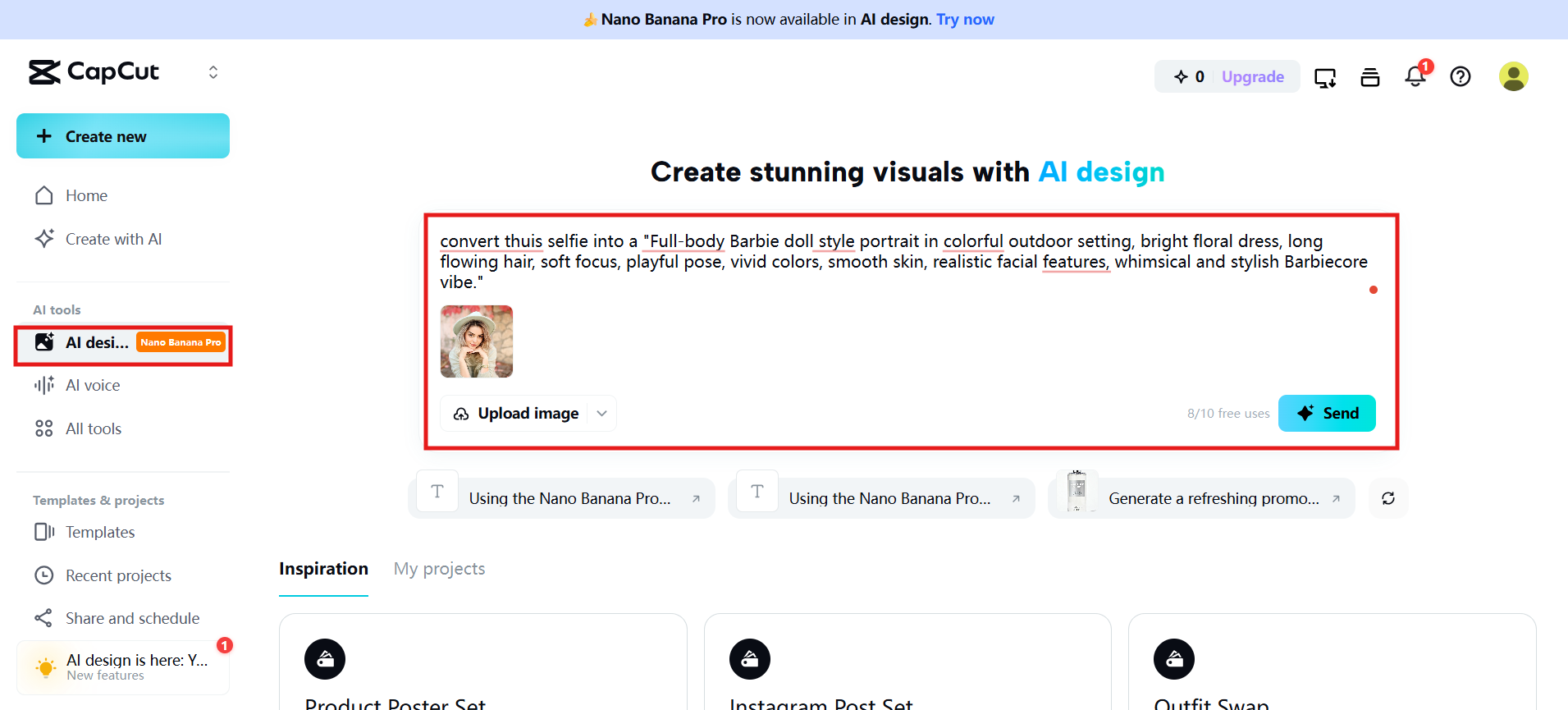 Start by uploading your photo to CapCut with   prompt