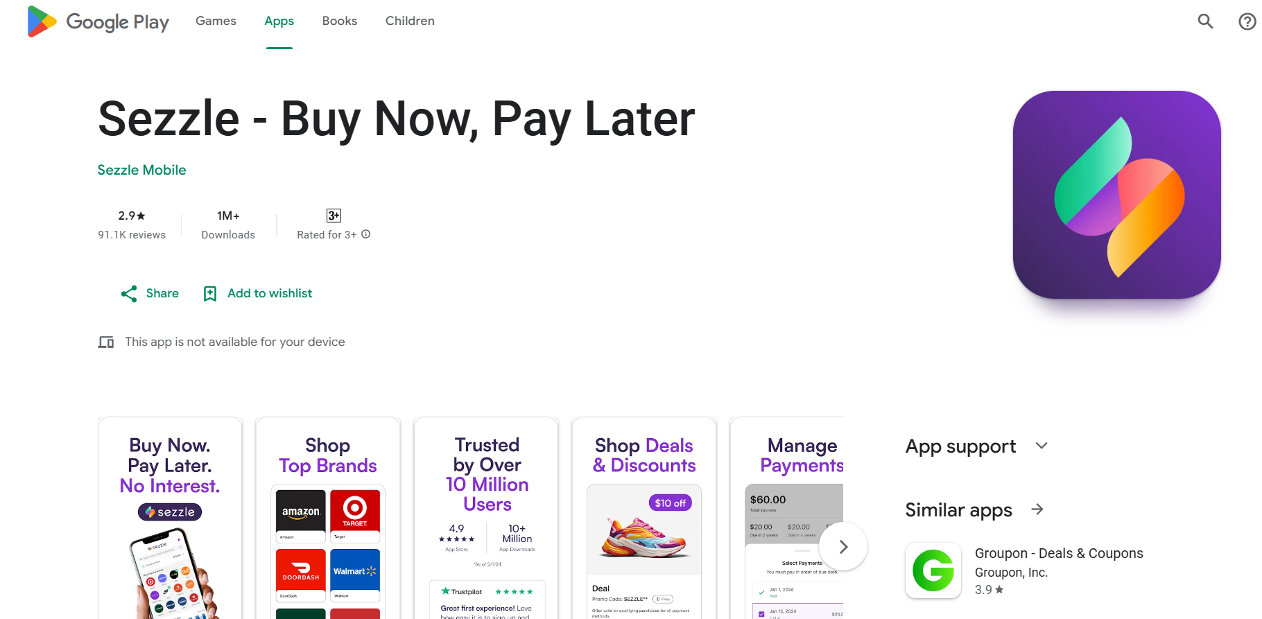 Tải xuống Sezzle từ Google Play Store
